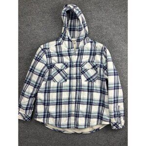 Boston Traders Jacket Mens 2XL Blue Plaid Sherpa Lined Hooded Flannel Shacket